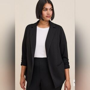 Studio By Torrid Black 3/4 Ruched Sleeve Single Button Blazer 6/6x/30 NWOT